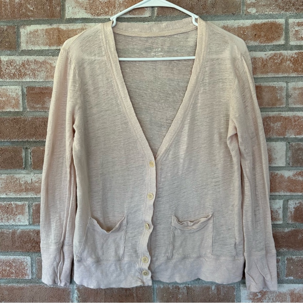 J. Crew Button Up Cardigan Sweater Linen Lightweight Women’s Small Pale Pink